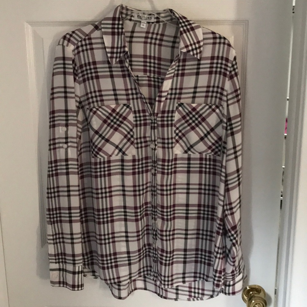 Express Portifino shirt purple black plaid